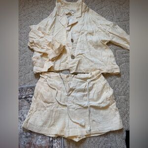 Cream Button-Up Top and Shorts Set